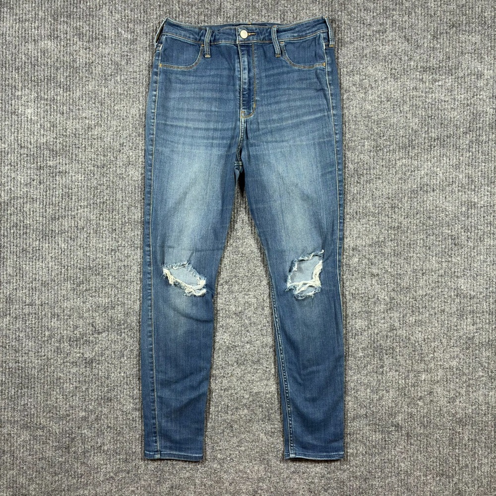 Hollister Ultra High Rise Jean Legging Size 13R Blue Distressed Advance Stretch‎